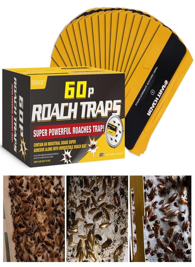 USKICH 60 Pack Roach Traps,Roach Killer Indoor Infestation,Cockroach Killer Indoor Home,Glue Roach Traps,Roach Motel,Child & Pet Friendly - Image 1